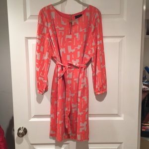 Coral and tan printed dress